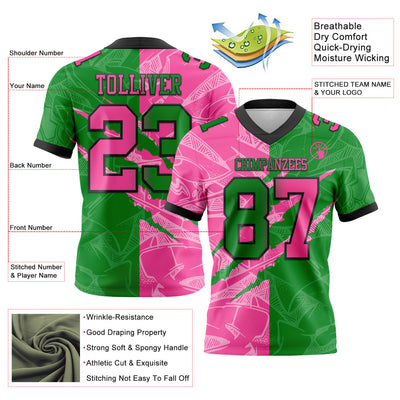 Custom Grass Green Pink-Black Authentic Gradient Fashion Scratch Football Jersey