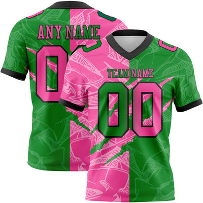 Custom Grass Green Pink-Black Authentic Gradient Fashion Scratch Football Jersey