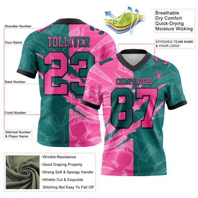 Custom Teal Pink-Black Authentic Gradient Fashion Scratch Football Jersey