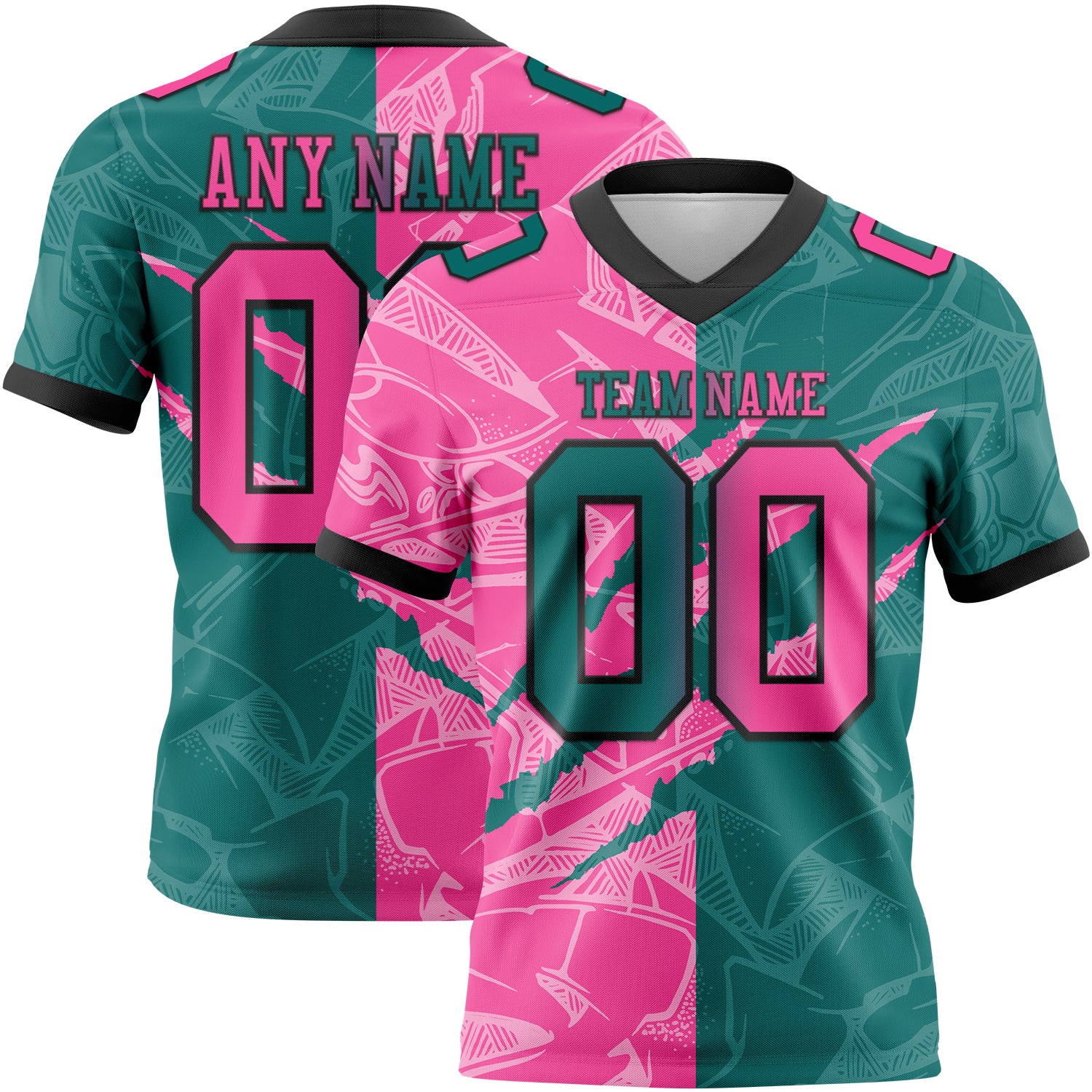 Custom Teal Pink-Black Authentic Gradient Fashion Scratch Football Jersey