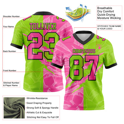 Custom Neon Green Pink-Black Authentic Gradient Fashion Scratch Football Jersey