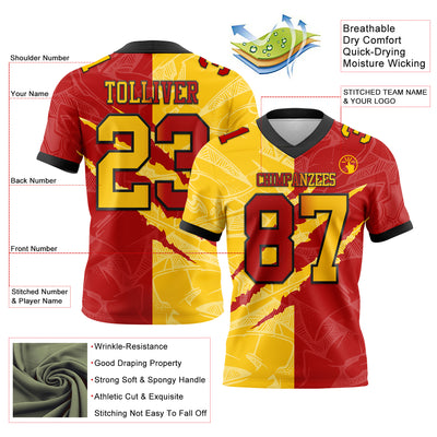 Custom Red Yellow-Black Authentic Gradient Fashion Scratch Football Jersey