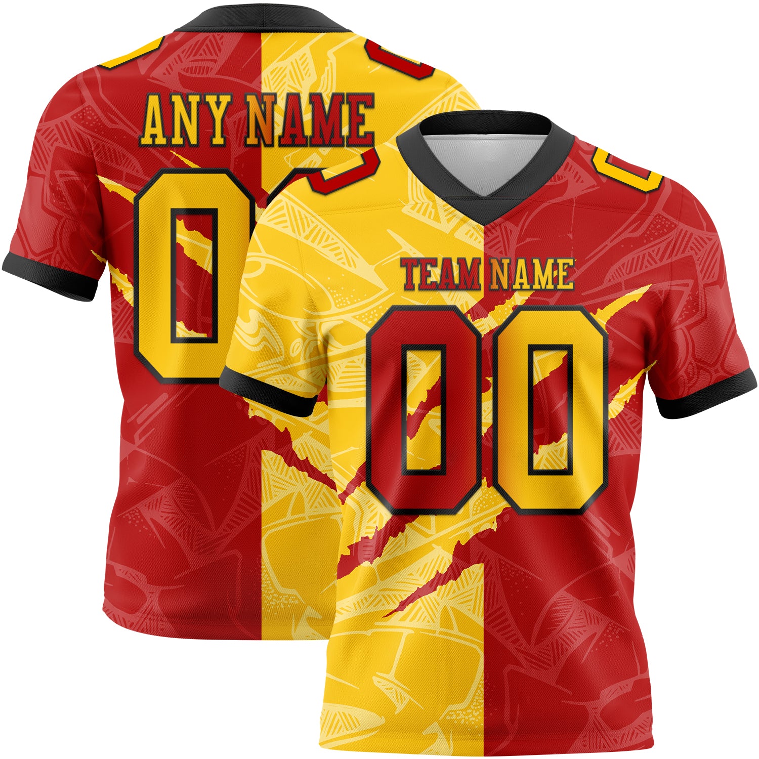 Custom Red Yellow-Black Authentic Gradient Fashion Scratch Football Jersey