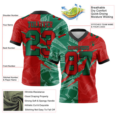 Custom Red Kelly Green-Black Authentic Gradient Fashion Scratch Football Jersey