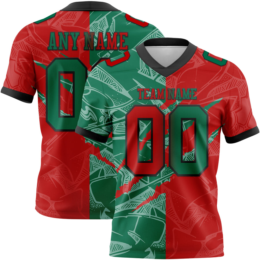 Custom Red Kelly Green-Black Authentic Gradient Fashion Scratch Football Jersey