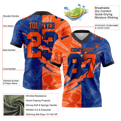 Custom Royal Orange-Black Authentic Gradient Fashion Scratch Football Jersey