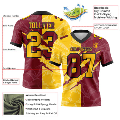 Custom Crimson Yellow-Black Authentic Gradient Fashion Scratch Football Jersey