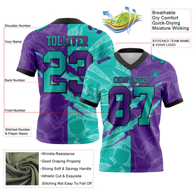 Custom Purple Aqua-Black Authentic Gradient Fashion Scratch Football Jersey