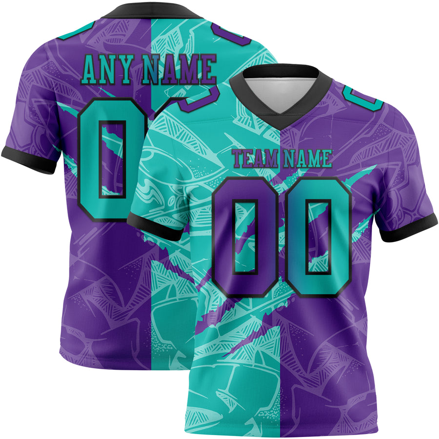 Custom Purple Aqua-Black Authentic Gradient Fashion Scratch Football Jersey