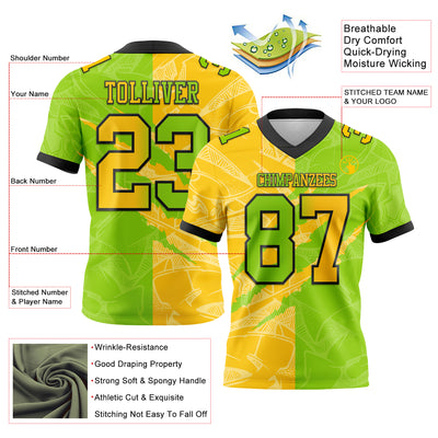 Custom Neon Green Yellow-Black Authentic Gradient Fashion Scratch Football Jersey