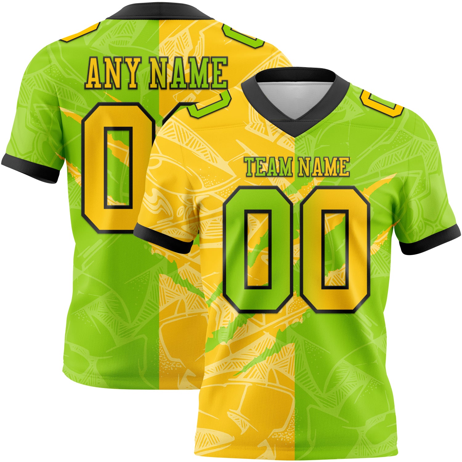 Custom Neon Green Yellow-Black Authentic Gradient Fashion Scratch Football Jersey