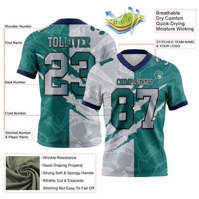 Custom Teal Gray-Navy Authentic Gradient Fashion Scratch Football Jersey