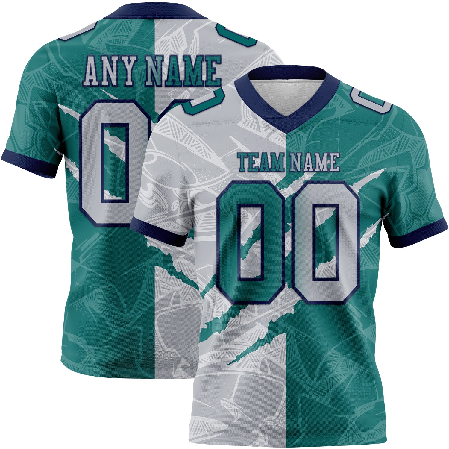 Custom Teal Gray-Navy Authentic Gradient Fashion Scratch Football Jersey