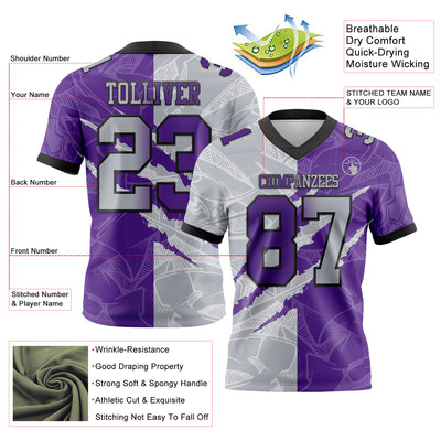 Custom Purple Gray-Black Authentic Gradient Fashion Scratch Football Jersey