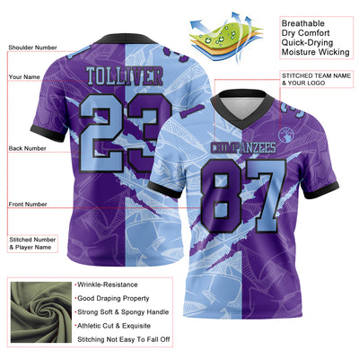 Custom Purple Light Blue-Black Authentic Gradient Fashion Scratch Football Jersey