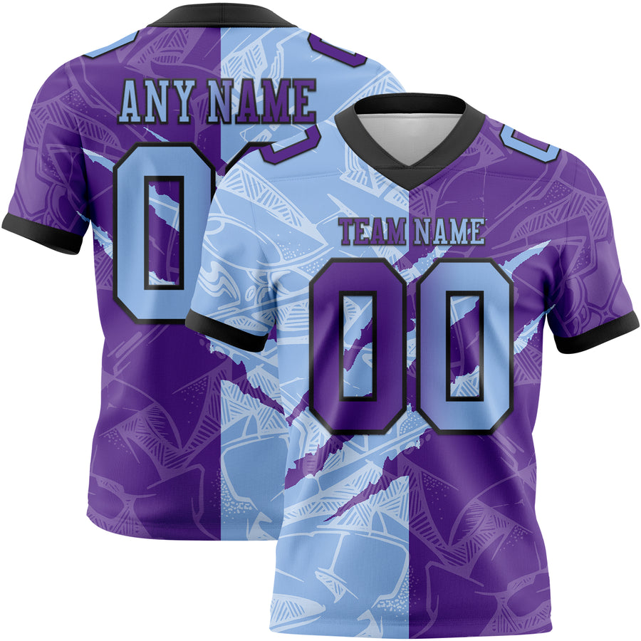 Custom Purple Light Blue-Black Authentic Gradient Fashion Scratch Football Jersey