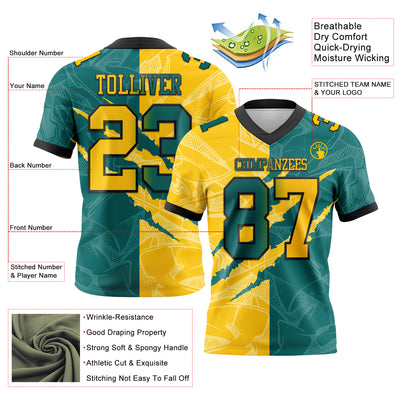 Custom Teal Yellow-Black Authentic Gradient Fashion Scratch Football Jersey