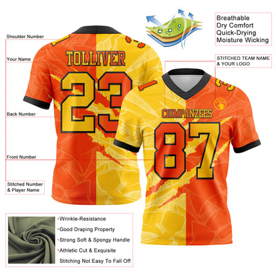 Custom Orange Yellow-Black Authentic Gradient Fashion Scratch Football Jersey