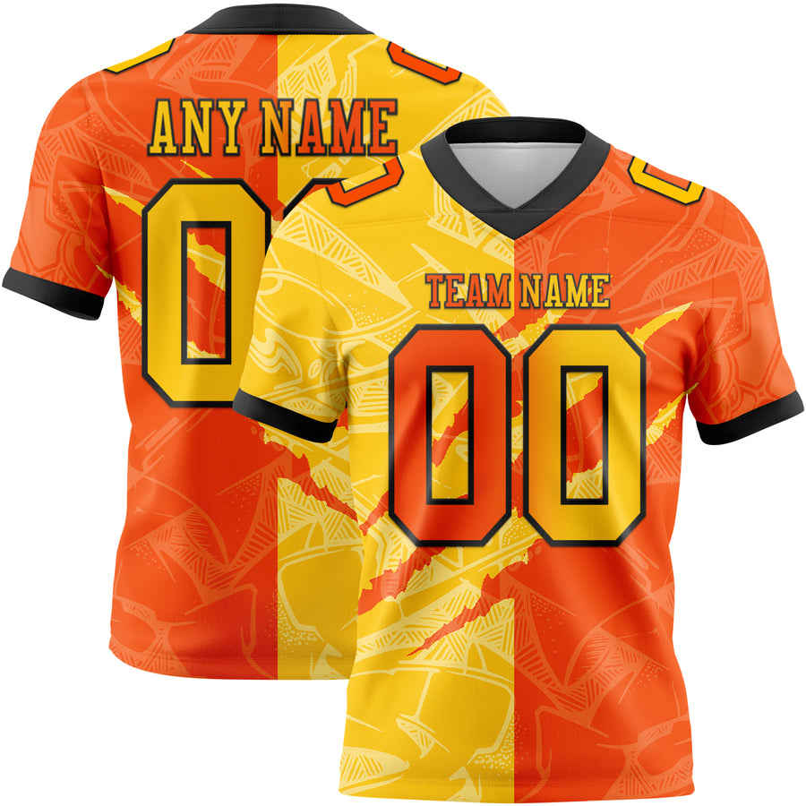 Custom Orange Yellow-Black Authentic Gradient Fashion Scratch Football Jersey