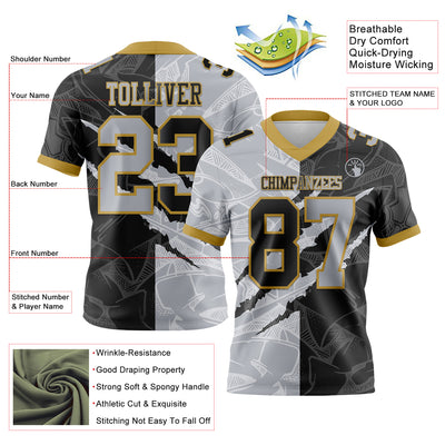 Custom Black Gray-Old Gold Authentic Gradient Fashion Scratch Football Jersey