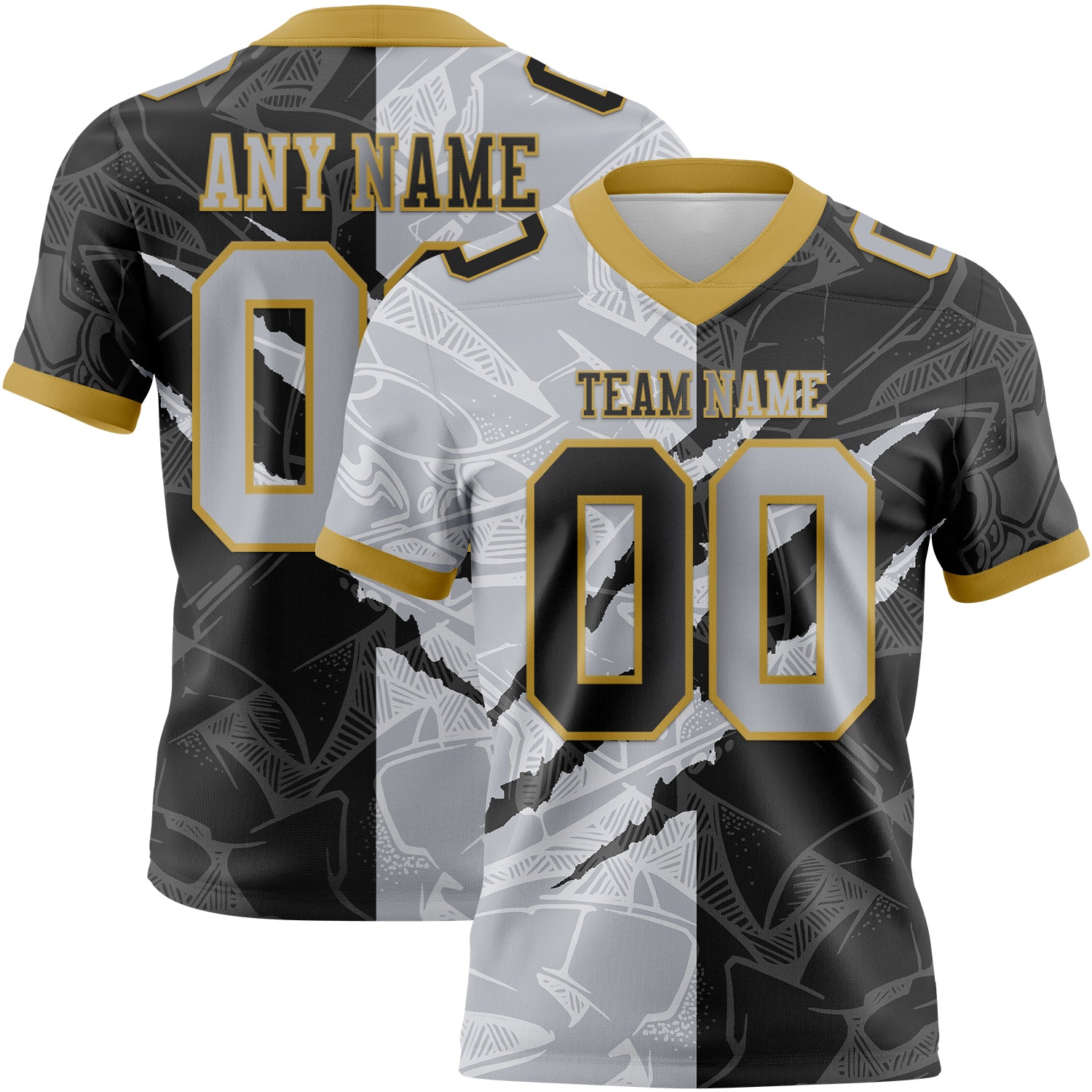 Custom Black Gray-Old Gold Authentic Gradient Fashion Scratch Football Jersey