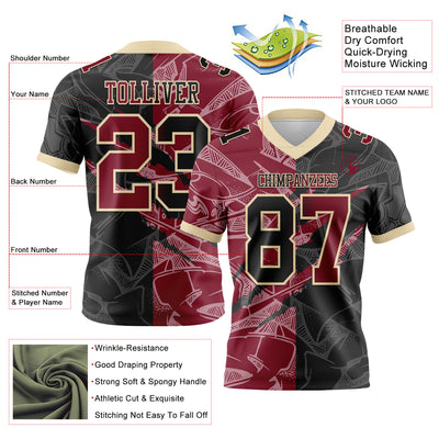 Custom Black Crimson-Cream Authentic Gradient Fashion Scratch Football Jersey