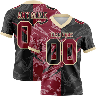 Custom Black Crimson-Cream Authentic Gradient Fashion Scratch Football Jersey