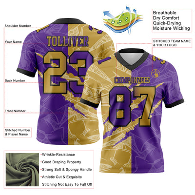 Custom Purple Old Gold-Black Authentic Gradient Fashion Scratch Football Jersey