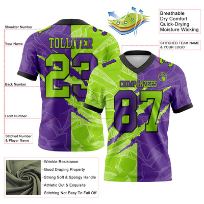 Custom Purple Neon Green-Black Authentic Gradient Fashion Scratch Football Jersey