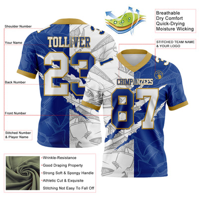 Custom Royal White-Old Gold Authentic Gradient Fashion Scratch Football Jersey