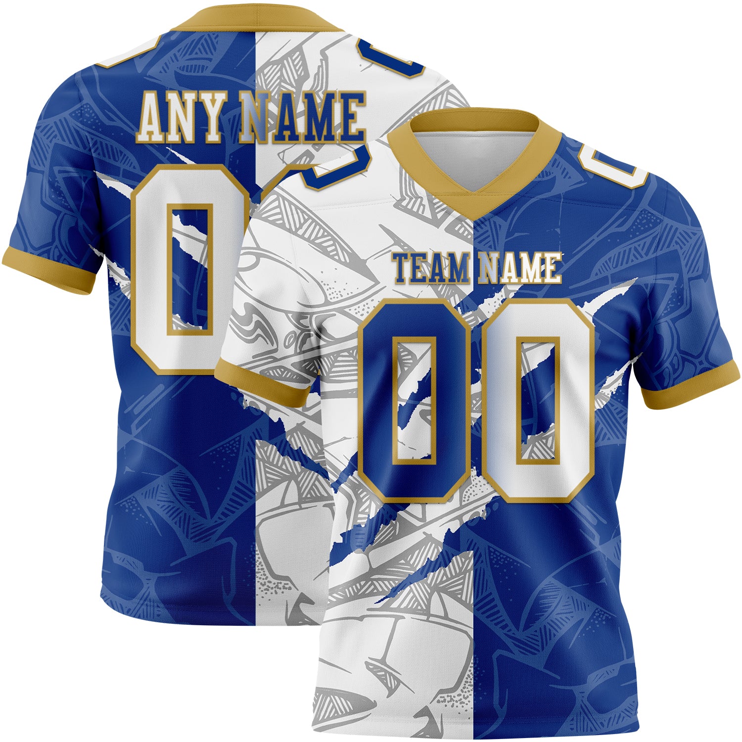 Custom Royal White-Old Gold Authentic Gradient Fashion Scratch Football Jersey