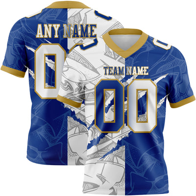 Custom Royal White-Old Gold Authentic Gradient Fashion Scratch Football Jersey