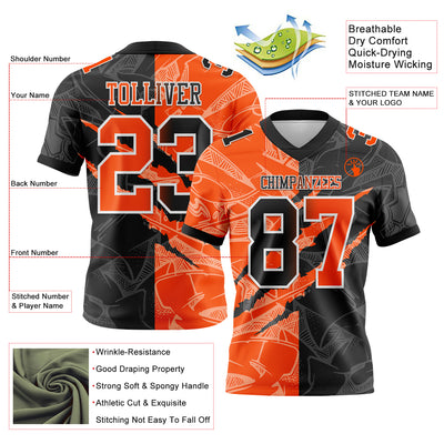 Custom Black Orange-White Authentic Gradient Fashion Scratch Football Jersey