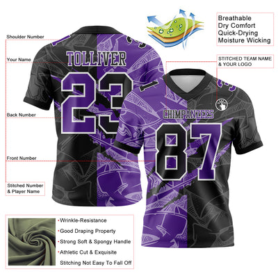 Custom Black Purple-White Authentic Gradient Fashion Scratch Football Jersey