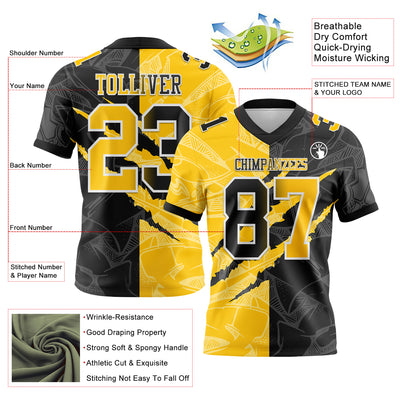 Custom Black Yellow-White Authentic Gradient Fashion Scratch Football Jersey