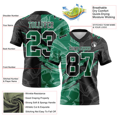 Custom Black Kelly Green-White Authentic Gradient Fashion Scratch Football Jersey