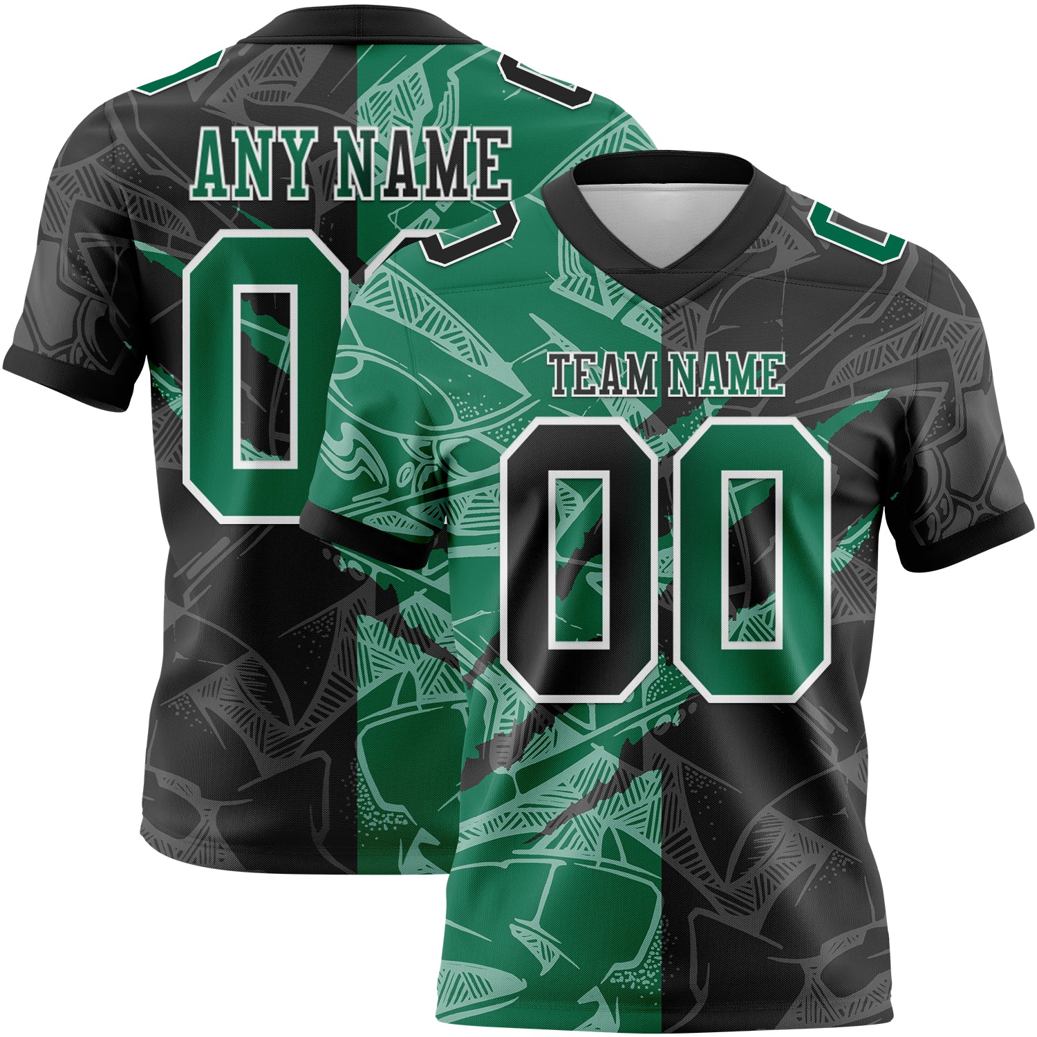 Custom Black Kelly Green-White Authentic Gradient Fashion Scratch Football Jersey