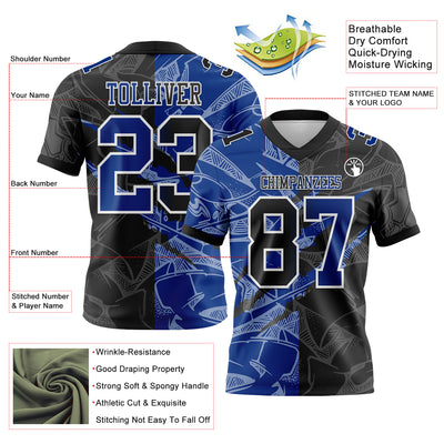 Custom Black Royal-White Authentic Gradient Fashion Scratch Football Jersey