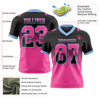 Custom Black Pink-Light Blue Authentic Gradient Square Shape Flag Football Jersey