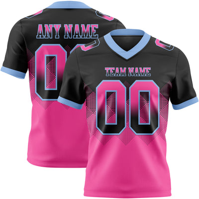 Custom Black Pink-Light Blue Authentic Gradient Square Shape Flag Football Jersey