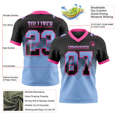 Custom Black Light Blue-Pink Authentic Gradient Square Shape Flag Football Jersey
