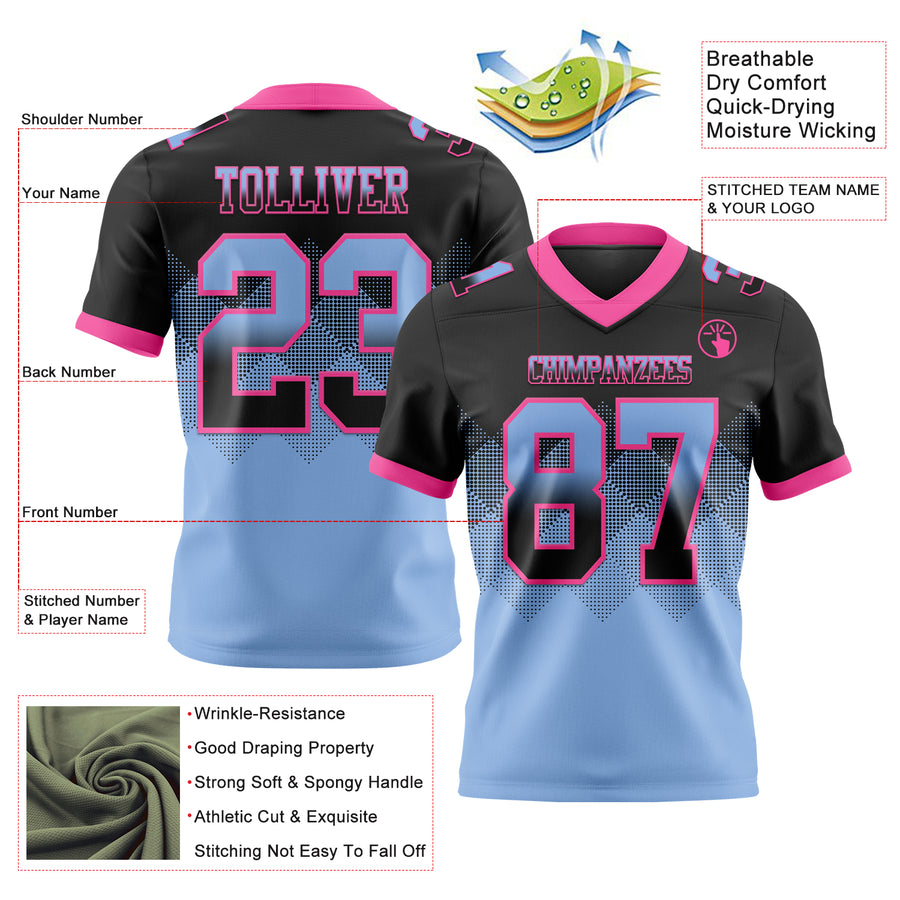 Custom Black Light Blue-Pink Authentic Gradient Square Shape Flag Football Jersey