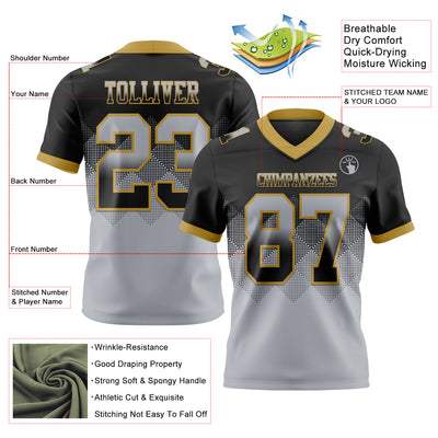 Custom Black Gray-Old Gold Authentic Gradient Square Shape Flag Football Jersey