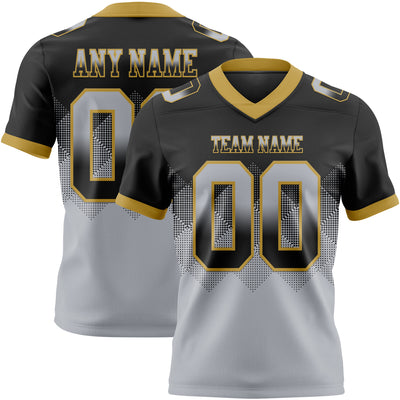 Custom Black Gray-Old Gold Authentic Gradient Square Shape Flag Football Jersey