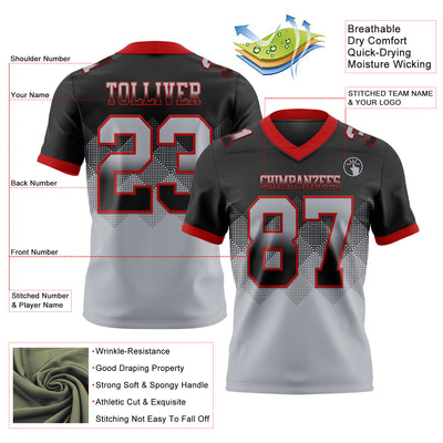 Custom Black Gray-Red Authentic Gradient Square Shape Flag Football Jersey