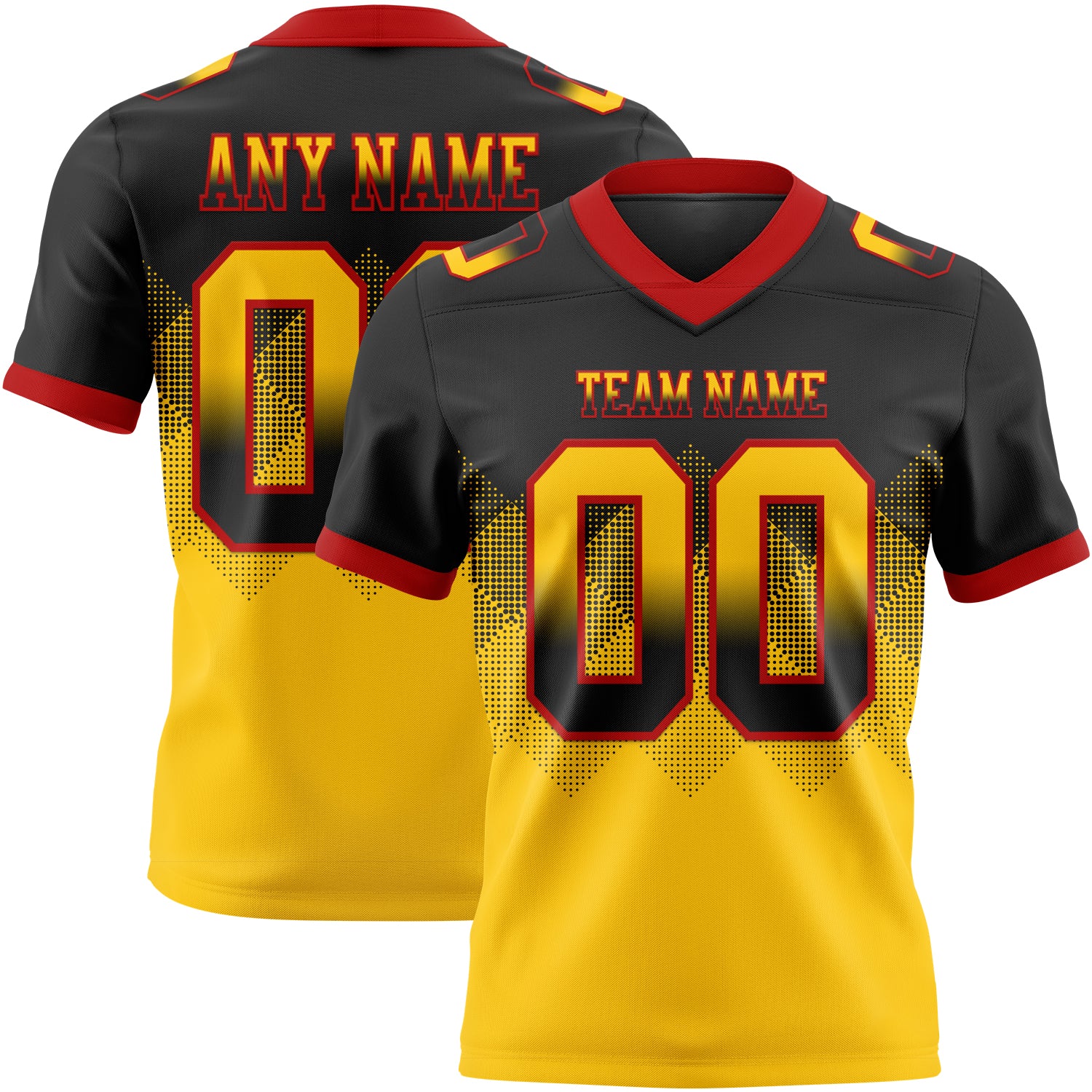 Custom Black Yellow-Red Authentic Gradient Square Shape Flag Football Jersey