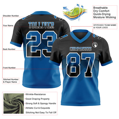 Custom Black Blue-White Authentic Gradient Square Shape Flag Football Jersey