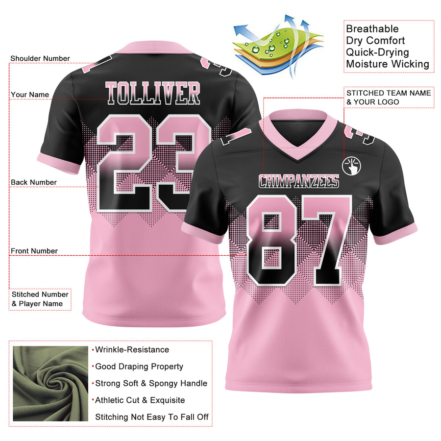 Custom Black Light Pink-White Authentic Gradient Square Shape Flag Football Jersey