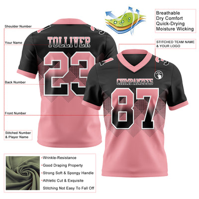 Custom Black Medium Pink-White Authentic Gradient Square Shape Flag Football Jersey