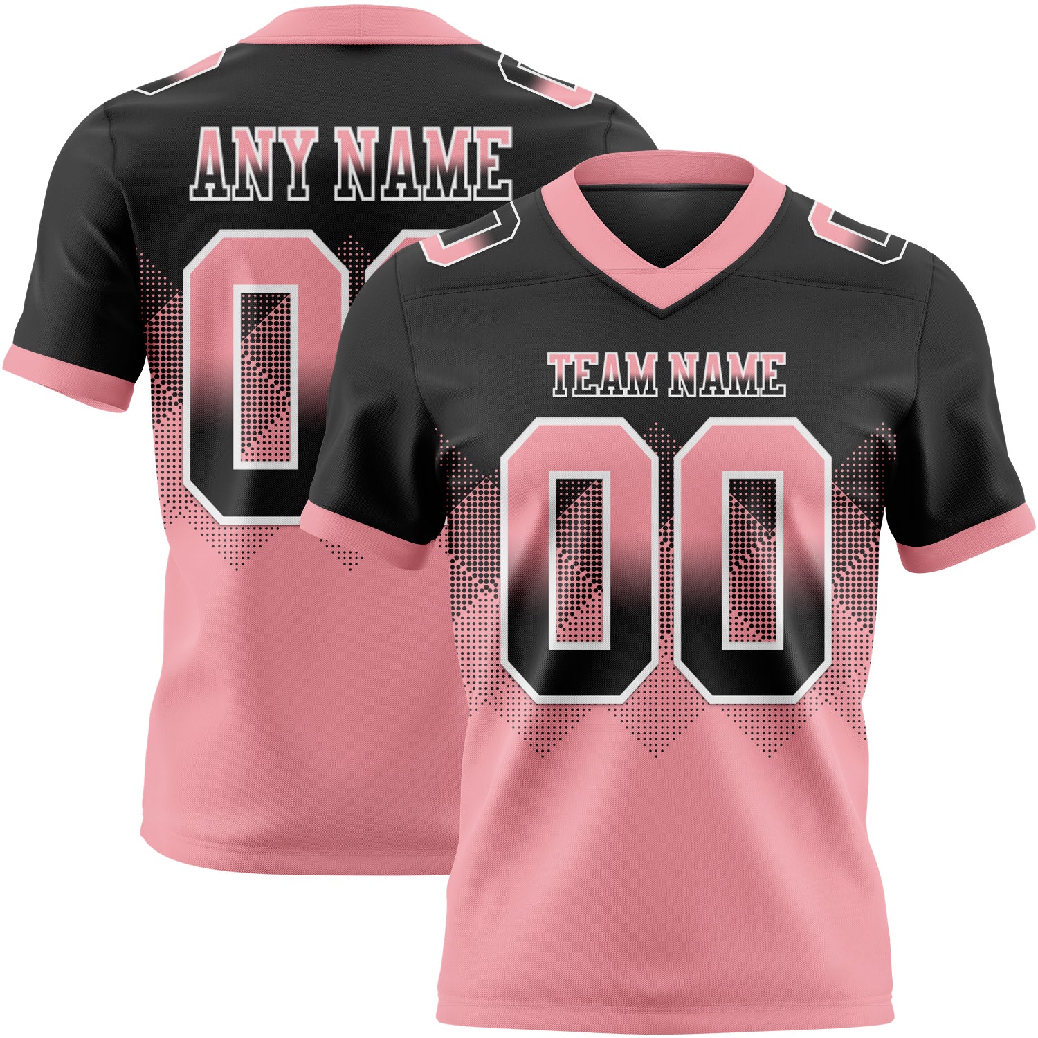 Custom Black Medium Pink-White Authentic Gradient Square Shape Flag Football Jersey